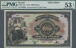 Russia / Russland: Rare Note 1000 Roubles 1919 Specimen P. 42s, PMG Graded 53 AUNC EPQ. - Russia