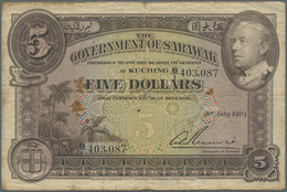 Sarawak: 5 Dollars 1929 P. 15 Getting More And More Rare On The Market, In Used Condition With Folds - Malesia