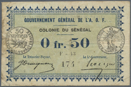 Senegal: 0,50 Franc L.1917 Gouvernement Général De L'Afrique Occidentale Française, P.1b, Toned Pape - Senegal