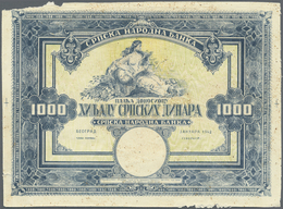 Serbia / Serbien: Printers Essay Of An Not Issued 1000 Dinara Note 1942, P.NL On Thick Paper, Withou - Serbia