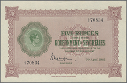 Seychelles / Seychellen: 5 Rupees 1942 KGVI Portrait P. 8 In Exceptional Condition: UNC. - Seychellen