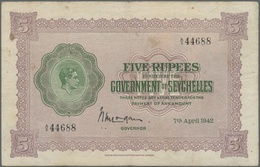 Seychelles / Seychellen: 5 Rupees April 7th 1942, P.8, Lightly Toned Paper With A Few Spots And Seve - Seychelles