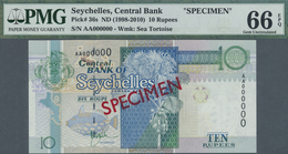 Seychelles / Seychellen: Set Of 4 Specimen Notes Conatining 10 Rupees ND(1998-2010) P. 36s PMG 66 GE - Seychelles