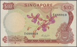 Singapore / Singapur: 10 Dollars ND(1967-73) P. 3, Light Center Bend, Light Stain At Upper Right, Co - Singapore