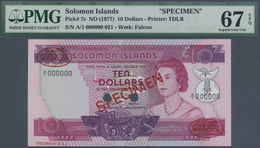 Solomon Islands: 10 Dollars ND(1977) TDLR Specimen, P.7s With Serial A/1 000000 PMG 67 Superb GEM UN - Solomonen