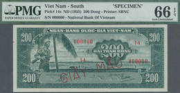 South Vietnam / Süd Vietnam: 200 Dong ND(1955) Specimen P. 14s, PMG Graded 66 GEM UNC EPQ. - Vietnam