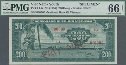 South Vietnam / Süd Vietnam: 200 Dong ND(1955) Specimen P. 14s, PMG Graded 66 GEM UNC EPQ. - Viêt-Nam