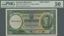 Southern Rhodesia / Süd-Rhodesien: 1 Pound 1944 SPECIMEN, P.10s, Some Minor Spots On Front And Back, - Rhodesien