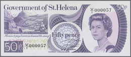 St. Helena: Set With 4 Banknotes With Matching First Prefix Low Serial Number 50 Pence, 1 Pound, 5 P - Isola Sant'Elena