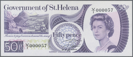 St. Helena: Set With 4 Banknotes With Matching First Prefix Low Serial Number 50 Pence, 1 Pound, 5 P - Sainte-Hélène