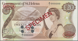 St. Helena: 20 Pounds ND(1986) Specimen P. 10s, With Zero Serial Numbers And Red Specimen Overprint, - St. Helena