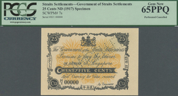 Straits Settlements: Highly Rare 25 Cents ND(1917) SPECIMEN P.7s, PCGS Graded 65 PPQ - Malaysia