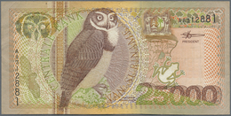 Suriname: 25.000 Gulden 2000 "Owl Note" P. 154, Key Note Of The Series In Used Condition With Light - Suriname