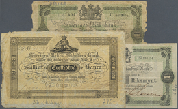 Sweden / Schweden: Set With 3 Banknotes 32 Skilling 1836, 1 Riksdaler 1864 (in F With Annotations, S - Sweden