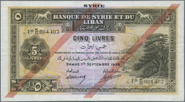 Syria / Syrien: Banque De Syrie Et Du Liban 5 Livres 1939, P.41c, Three Times Vertically Folded And - Siria