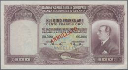 Albania / Albanien: 100 Franka Ari ND(1926) SPECIMEN, P.4s With Red Overprint "ANNULATO" And Perfora - Albania