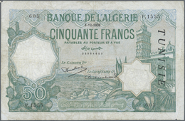 Algeria / Algerien: Algeria 50 Francs 1936 With Overprint TUNISIA P. 9, Used With Several Folds And - Algeria