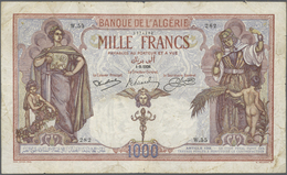 Algeria / Algerien: 1000 Francs 1926 P. 83, Used With Folds And Creases, Center Hole, Several Pinhol - Algeria