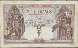 Algeria / Algerien: 1000 Francs 1926 P. 83, Used With Folds And Creases, Center Hole, Several Pinhol - Algerien