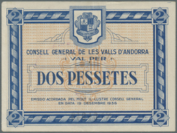 Andorra: 2 Pessetes 1936 P. 2, Light Center Fold, Paper Irritation Along Left Border, Crisp And No H - Andorra