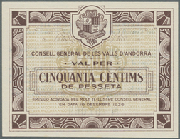 Andorra: 50 Centims 1939 P. 5, Only A Light Corner Dint At Lower Right, Otherwise Great Crisp Origin - Andorre