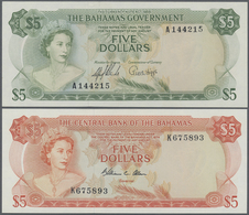 Bahamas: Pair With 5 Dollars L.1965 P.20 And 5 Dollars L.1974 P.37b In UNC (2 Pcs.) - Bahamas