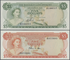 Bahamas: Pair With 5 Dollars L.1965 P.20 And 5 Dollars L.1974 P.37b In UNC (2 Pcs.) - Bahama's