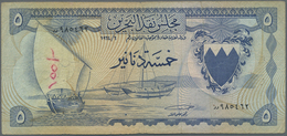 Bahrain: 5 Dinars L.1964 P. 5 In Used Condition With Small Ink Writing At Left, Folds And Creases, L - Bahreïn