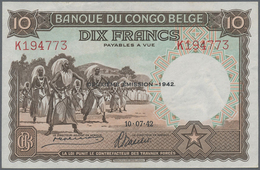 Belgian Congo / Belgisch Kongo: 10 Francs 1942, P.14Ba, Very Nice Condition With A Few Minor Creases - Non Classés