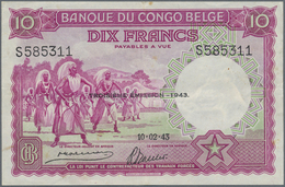 Belgian Congo / Belgisch Kongo: 10 Francs 1943 P. 14C, Used With Center Fold And Light Handling In P - Non Classificati