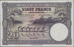 Belgian Congo / Belgisch Kongo: 20 Francs 1942, P.15A, Vertically Folded And A Few Spots Along The B - Unclassified