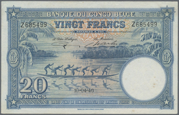 Belgian Congo / Belgisch Kongo: 20 Francs 1946, P.15E, Tiny Brownish Spots And A Few Minor Creases I - Unclassified
