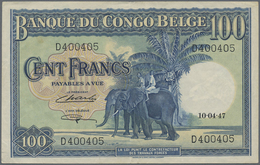 Belgian Congo / Belgisch Kongo: 100 Francs 1947, P.17c, Lightly Toned Paper With A Few Vertical Fold - Non Classificati