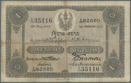Thailand: 1 Tical ND(1918-25) Government Of Siam P. 14, Stonger Center And Horizontal Fold, Small Ce - Thaïlande