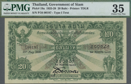 Thailand: Kingdom Of Siam 20 Baht 1928, P.19a, Highly Rare Note In Very Nice Condition With Vertical - Tailandia