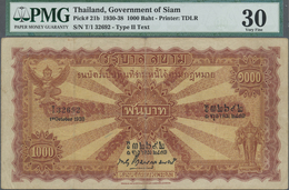 Thailand: Government Of Siam 1000 Baht 1930, P.21b, Lightly Toned Paper With Some Folds And Tiny Hol - Thailand