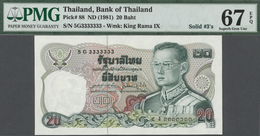 Thailand: Set Of 9 Notes 20 Baht ND(1981) P. 88 With Special Serial Numbers Containing: 5G3333333, 7 - Thailand