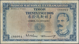 Timor: Rare Denomination 30 Escudos 1959 P. 22 In Used Condition With Folds And Stains But Without R - Timor