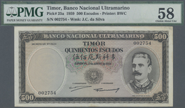 Timor: Banco Nacional Ultramarino 500 Escudos 1959, P.25a, Some Small Folds And Tiny Spots At Upper - Timor