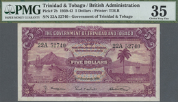 Trinidad & Tobago: 5 Dollars January 2nd 1939, P.7b With A Soft Vertical Bend At Center, Tiny Dint A - Trinidad & Tobago