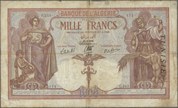 Tunisia / Tunisien: 1000 Francs 1939 P. 11b, TUNISIE Overprint On Algeria Banknote Issue, Used With - Tusesië