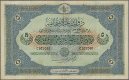 Turkey / Türkei: 5 Livres Turques AH1333 (1914), P.104, Rare Note In Great Original Shape, Verticall - Turchia