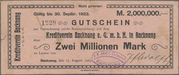 Deutschland - Notgeld - Württemberg: Backnang, Kreditverein, Gutschein, 2 Mio. Mark, 15.8.1923, Mit - [11] Local Banknote Issues