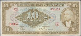 Turkey / Türkei: 10 Lirasi L. 1930 (1947-1948) "İnönü" - 4th Issue, P.148, Soft Vertical Bend At Cen - Turchia