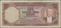 Turkey / Türkei: 500 Lirasi L. 1930 (1951-1961) "Atatürk" - 5th Issue, P.170, Yellowed Paper With A - Turchia