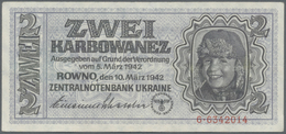 Ukraina / Ukraine: 2 Karbowanez 1942 P. 50, Ro 592, Rare Issue But Washed And Pressed, Center Fold, - Oekraïne