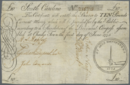 United States Of America: Colonial Currency, South Carolina 10 Pounds June 1st 1775 P. NL, Fr. #SC99 - Andere & Zonder Classificatie