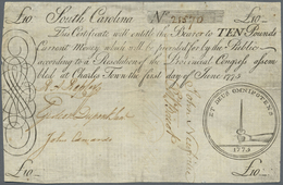 United States Of America: Colonial Currency, South Carolina 10 Pounds June 1st 1775 P. NL, Fr. #SC99 - Other & Unclassified