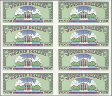 United States Of America: Uncut Sheet Of 8 Pcs 20 Wonder World Dollars 1994 In Condition: UNC. (8 Pc - Andere & Zonder Classificatie