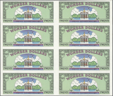 United States Of America: Uncut Sheet Of 8 Pcs 20 Wonder World Dollars 1994 In Condition: UNC. (8 Pc - Autres & Non Classés